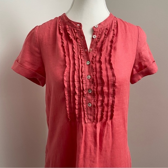 Gerard Darel 100% Linen Pink Ruffle Detail Shirt Dress - Picture 2 of 7